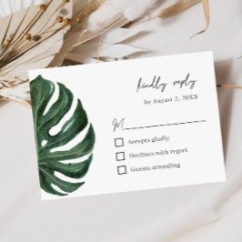 Cartão RSVP Tropical Monstera Leaf Minimal Wedding 