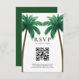 Cartão RSVP Tropical Palm Trees Minimal Beach Wedding QR Code