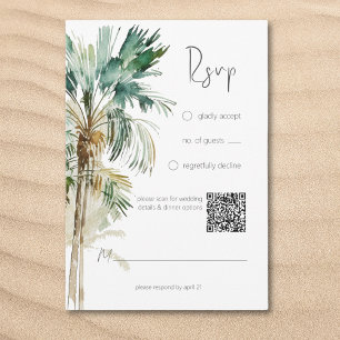 Cartão RSVP Tropical Palm Trees Modernas Casamento QR Código