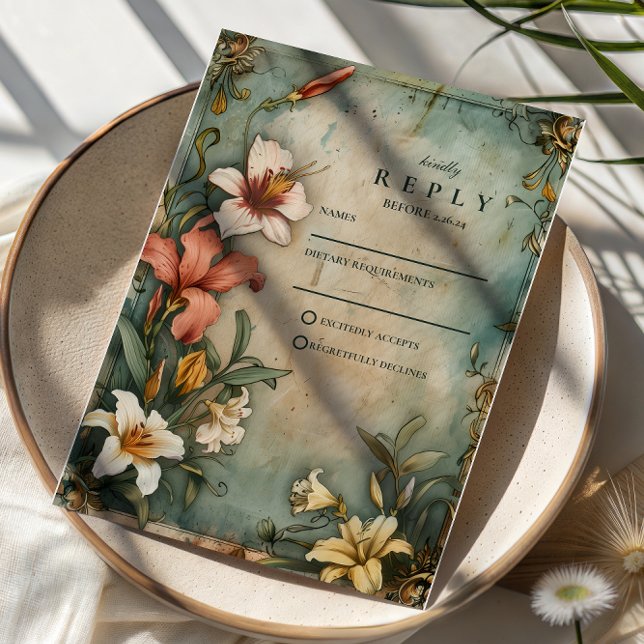 Cartão RSVP Tropical Vintage Garden Wedding (Criador carregado)