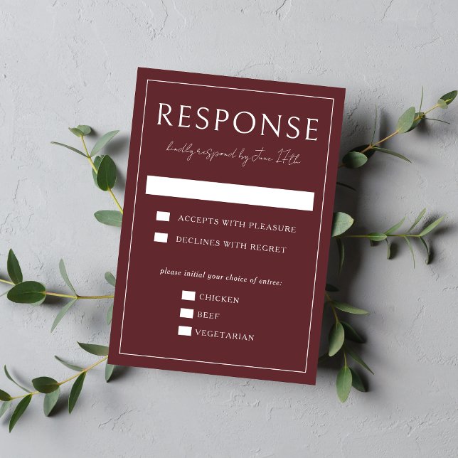 Cartão RSVP True Simplicity 4 | Deep Burgundy | Wedding (Criador carregado)