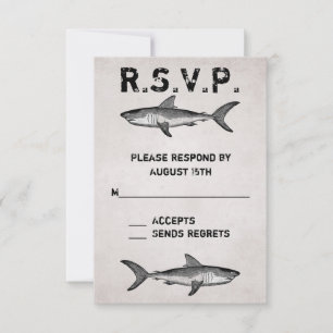 Cartão RSVP Tubarões Vintage ~ Ocean, Beach Shark Wedk