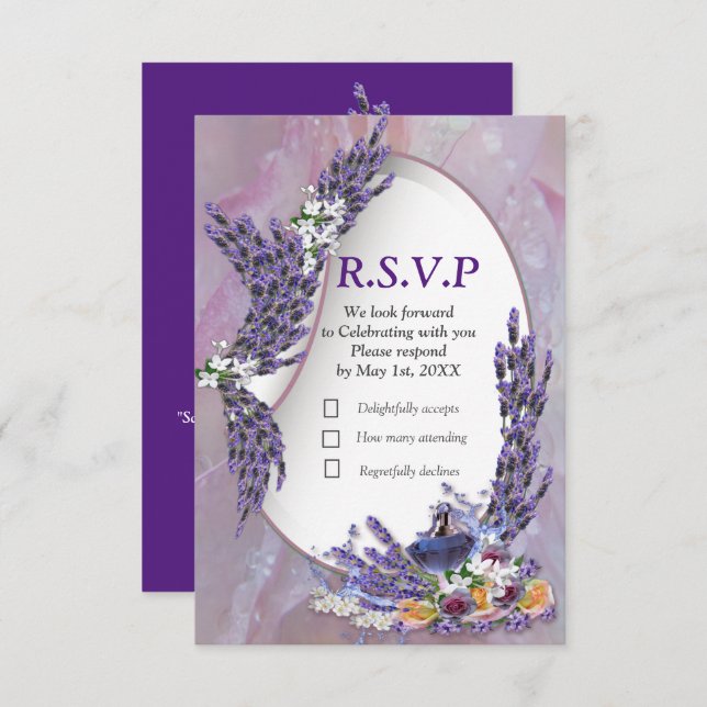 Cartão RSVP Tuberose e Blogues de Lavandas (Frente/Verso)