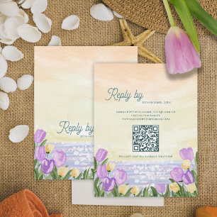Cartão RSVP Tulipa Aquarela Primavera Código QR Casamento Resp