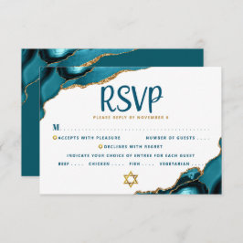 Cartão RSVP Turquesa Bar Mitzvah Agate Script Bold Modern