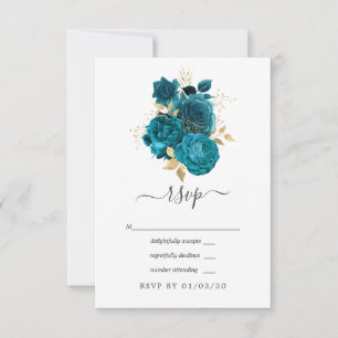 Cartão RSVP Turquesa - Casamento Floral Turquesa e Dourado