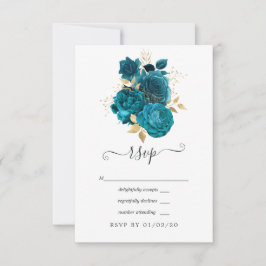 Cartão RSVP Turquesa - Casamento Floral Turquesa e Dourado