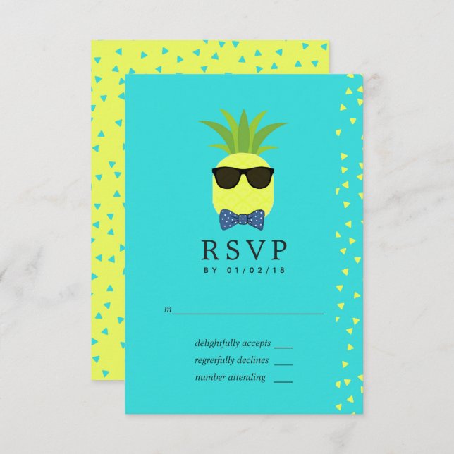 Cartão RSVP Turquesa e Lemon Bar Tropical de Verão Mitzvah (Frente/Verso)