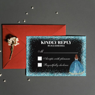 Cartão RSVP Turquoise Glitter Foil Balão de Folha Personalizad