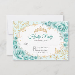 Cartão RSVP Turquoise Gold Quinceanera Reply
