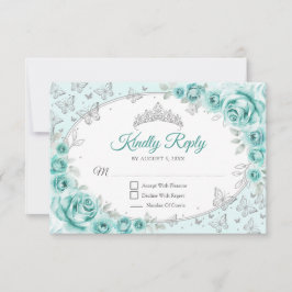 Cartão RSVP Turquoise Silver Quinceanera Reply