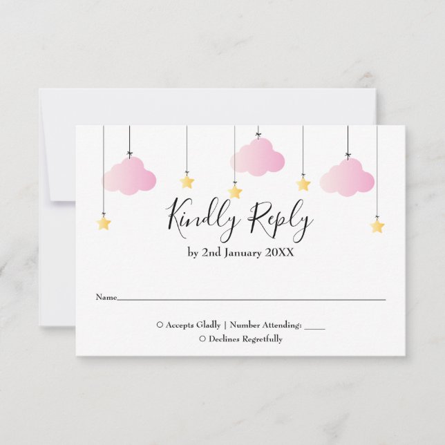 Cartão RSVP Twinkle Twinkle Estrela Rosa Chuvada de Bebê (Frente)