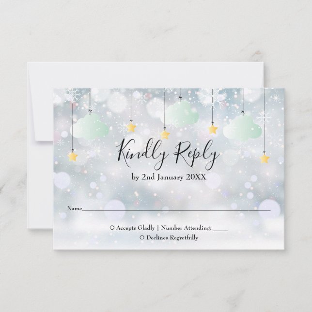 Cartão RSVP Twinkle Twinkle Gênero Chá de fraldas de inverno n (Frente)