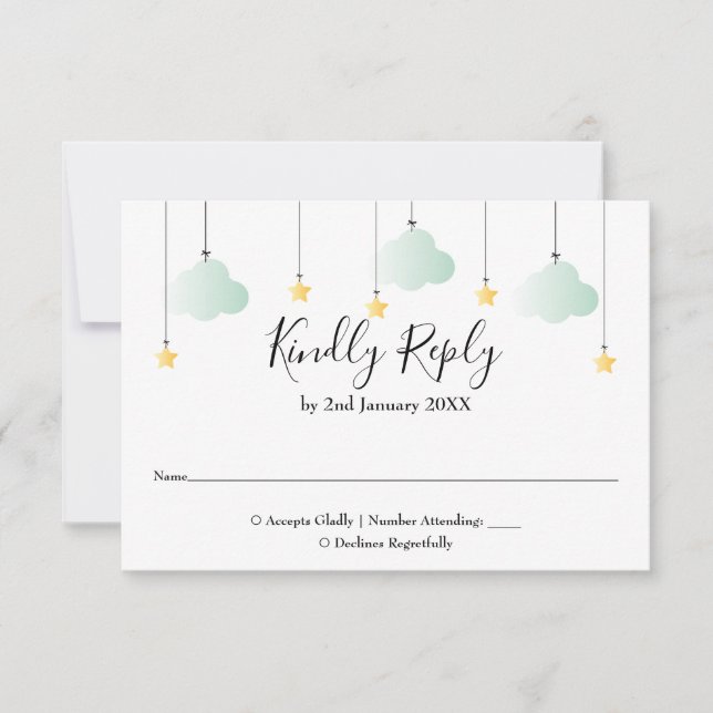 Cartão RSVP Twinkle Twinkle Star Sexo Chá de fraldas Neutro (Frente)