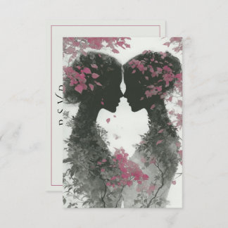 Cartão RSVP Two Brides Hand Drawn Pencil Illustration