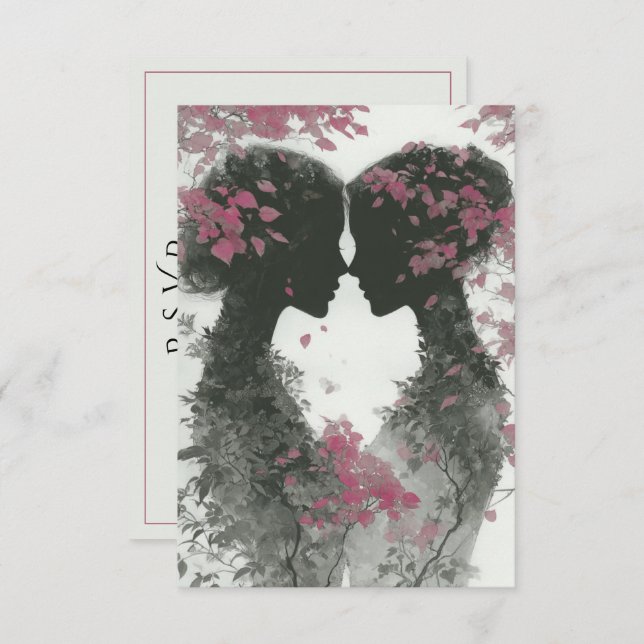Cartão RSVP Two Brides Hand Drawn Pencil Illustration   (Frente/Verso)