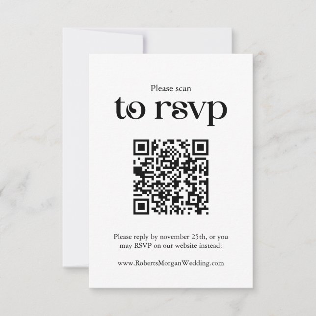 Cartão RSVP Typografia White QR code Wedding (Frente)