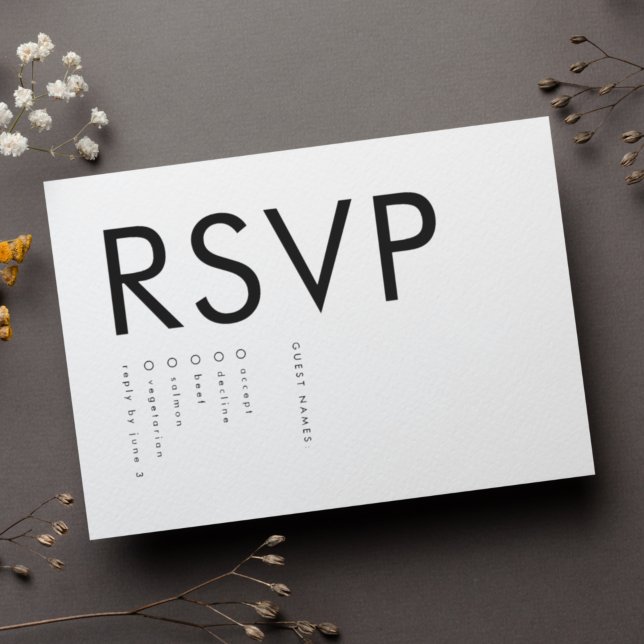 Cartão RSVP Ultra Modern Bold Big NAMES Simple Wedding (Criador carregado)