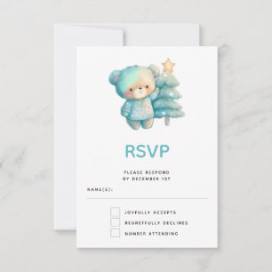 Cartão RSVP Urso Cinto e Árvore de Natal