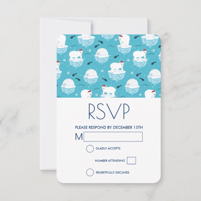Cartão RSVP Ursos polares bonitos na Design de Natal do Santa  (Frente)