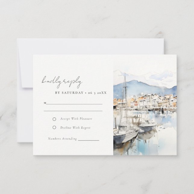 Cartão RSVP Ushuaia, Argentina Watercolor Landscape Wedding (Frente)
