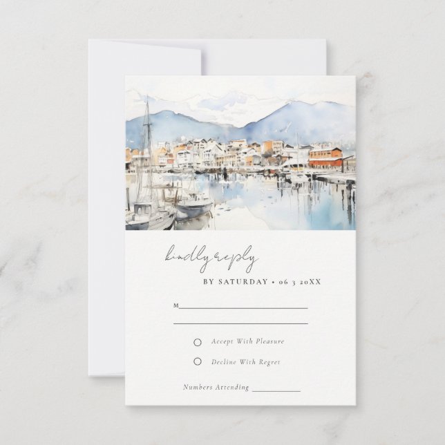 Cartão RSVP Ushuaia, Argentina Watercolor Landscape Wedding (Frente)