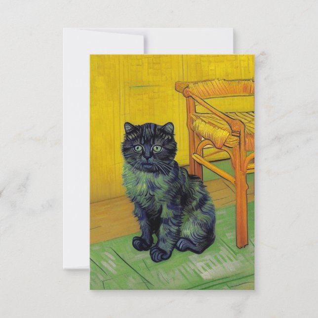 Cartão RSVP Van Gogh Black Cat (Frente)