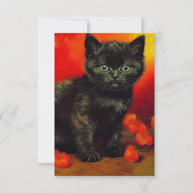 Cartão RSVP Van Gogh Black Kitten (Frente)