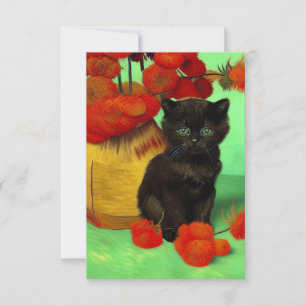 Cartão RSVP Van Gogh Black Kitten Red Flowers