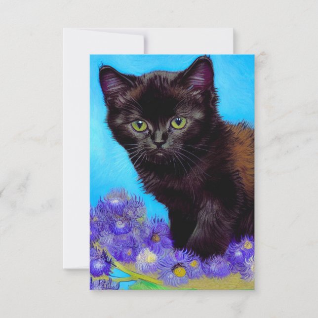 Cartão RSVP Van Gogh Cat e Flores (Frente)