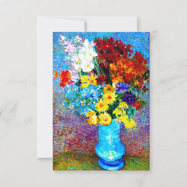 Cartão RSVP Van Gogh Flores num Vaso Azul (Frente)