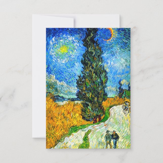 Cartão RSVP Van Gogh Road com Cypress e Star (Frente)