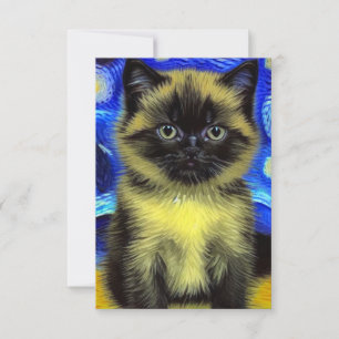 Cartão RSVP Van Gogh Starry Night Siamese Cat
