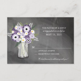 Cartão RSVP Vaso de Pedra com Lousa do Jardim Roxo Floral | RS