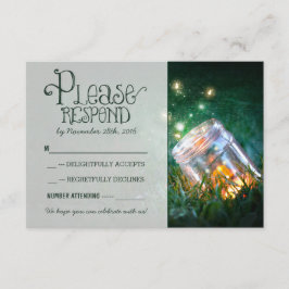 Cartão RSVP vaso de pedreiro com vaga-lumes casamento rústico