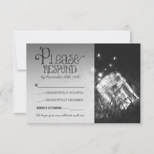 Cartão RSVP vaso de pedreiro com vaga-lumes casamento rústico 
