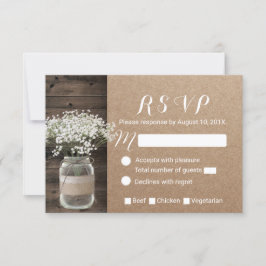 Cartão RSVP Vaso Floral de Respiração de Bebê Kraft Rústico RS