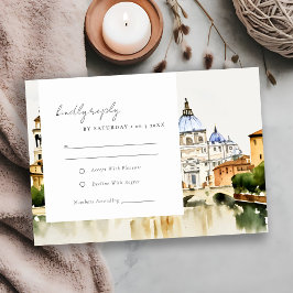 Cartão RSVP Vaticano Roma Itália Watercolor Landscape Weding