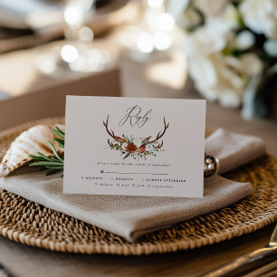 Cartão RSVP Veado terracota rosa floral rústico elegante casam