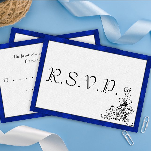 Cartão RSVP Veludo Azul, Casamento Flourado Negro (Criador carregado)