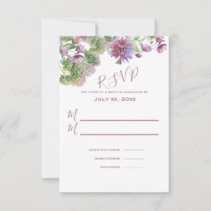 Cartão RSVP Verão Floral Roxo Em Casamento De Sangue