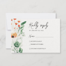 Cartão RSVP Verão Flores selvagens verde e laranja