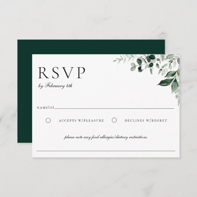 Cartão RSVP Verde Botânico Natural (Frente/Verso)