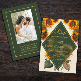 Cartão RSVP Verde de Casamento de Girassol
