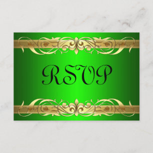 Cartão RSVP Verde de Pergaminho Dourado da Grande
