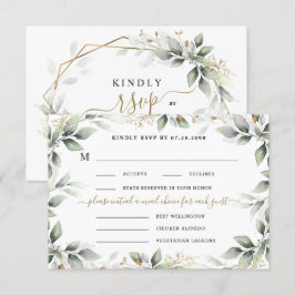 Cartão RSVP Verde e Dourado 3 Escolha de Três Refeições Casame
