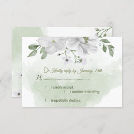 Cartão RSVP verde-flores brancas