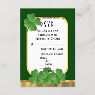Cartão RSVP Verde irlandês, casamento do shamrock dourado R.S.