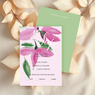Cartão RSVP Verduras Vermelhos Rosa Elegantes Arte Aquecida