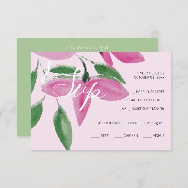 Cartão RSVP Verduras Vermelhos Rosa Elegantes Arte Aquecida (Frente/Verso)